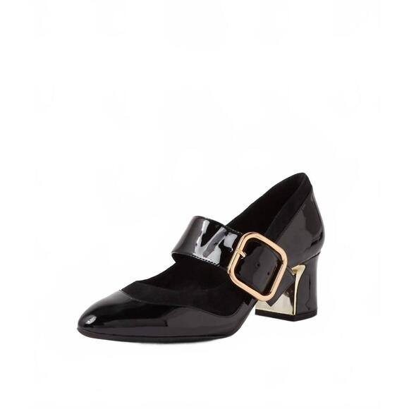 NEW DJANGO & JULIETTE women's japas leather mary jane heels in black-black paten - Picture 2 of 3